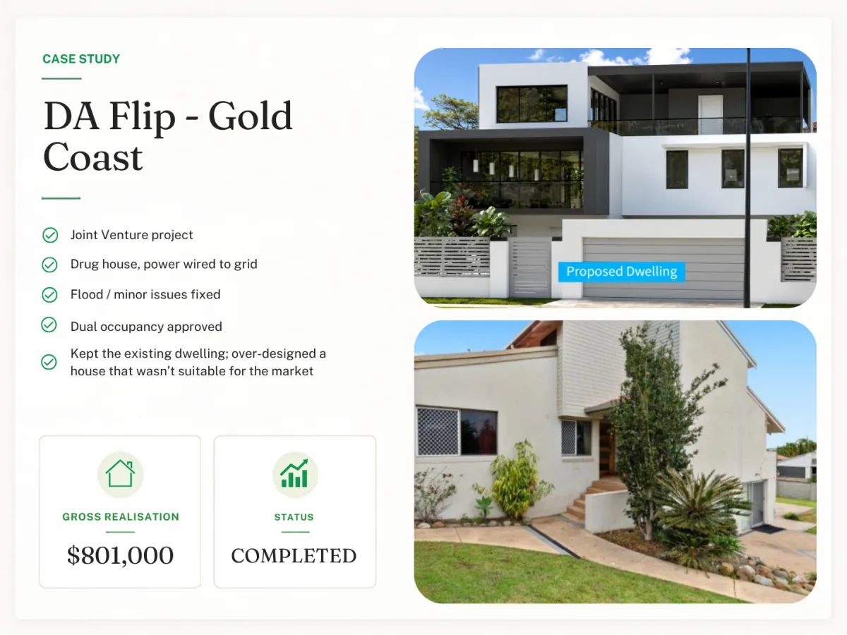 DA Flip - Gold Coast - project summary with costs, duration and net profit