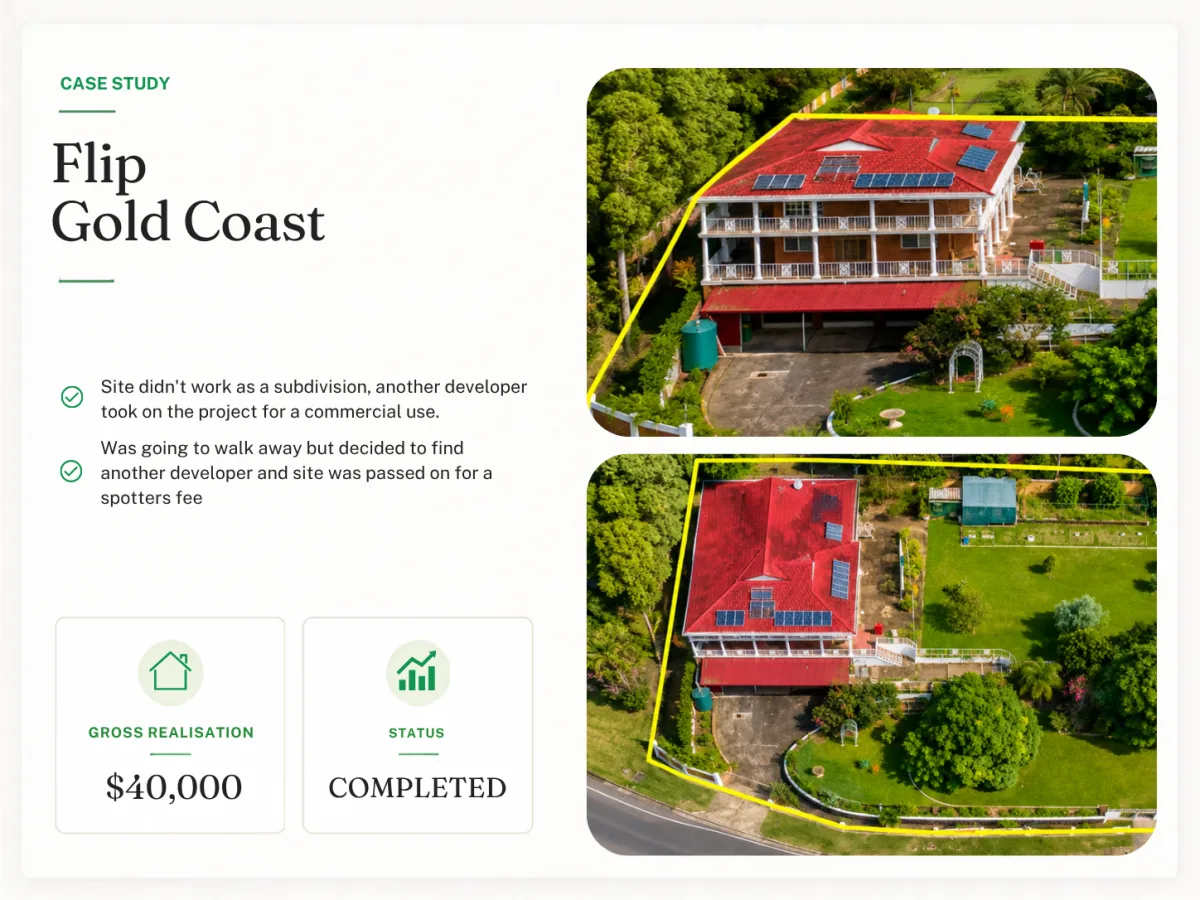 Flip - Gold Coast - project summary with costs, duration and net profit