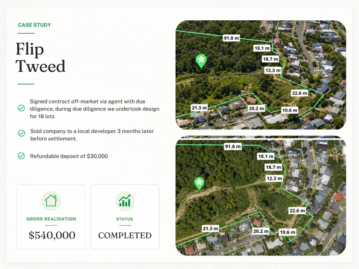 Flip - Tweed - project summary with costs, duration and net profit