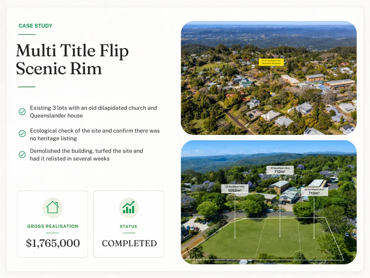 Multi Title Flip Scenic Rim - project summary with costs, duration and net profit