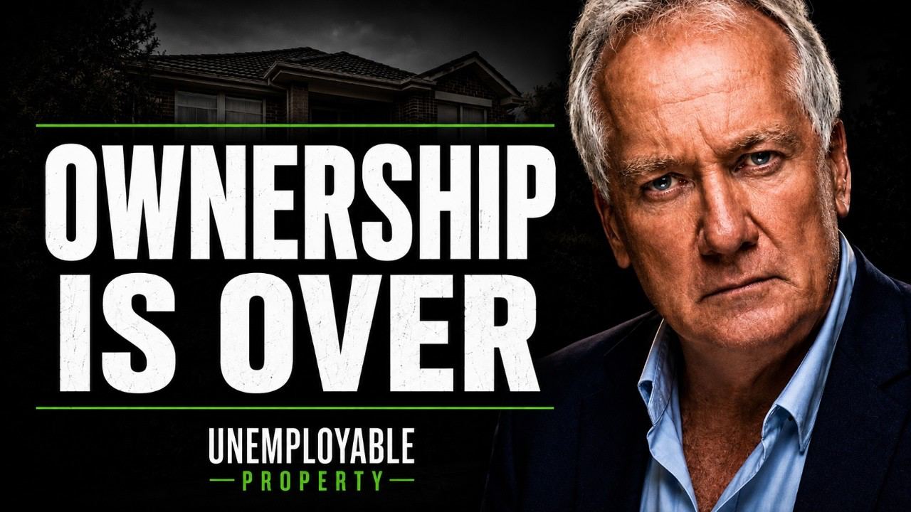 The Housing Model Australia Should Have Built Years Ago - a grey-haired man in a blue shirt looking into camera beside a darkened suburban house, under the overlay text Ownership Is Over.